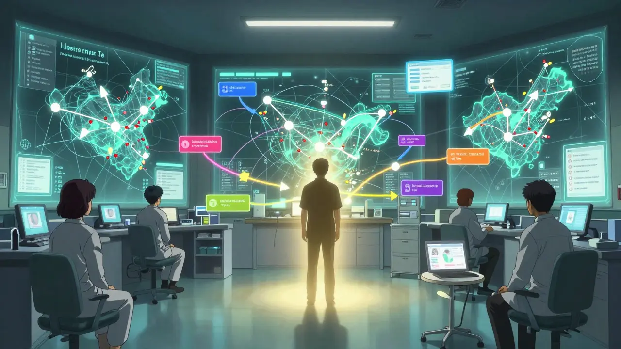 A clinic safety hub shows patient reports triggering nationwide medication system upgrades.