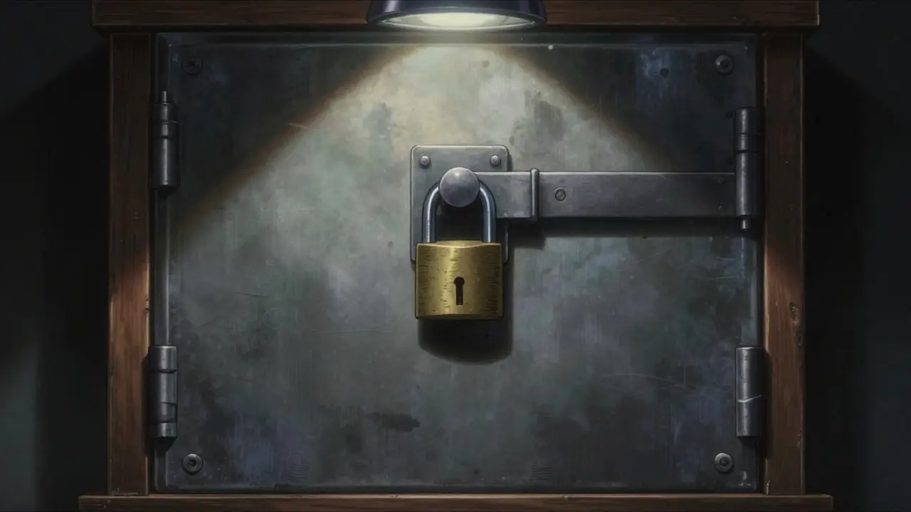 A locked metallic medicine cabinet symbolizing the secure storage of controlled substances.