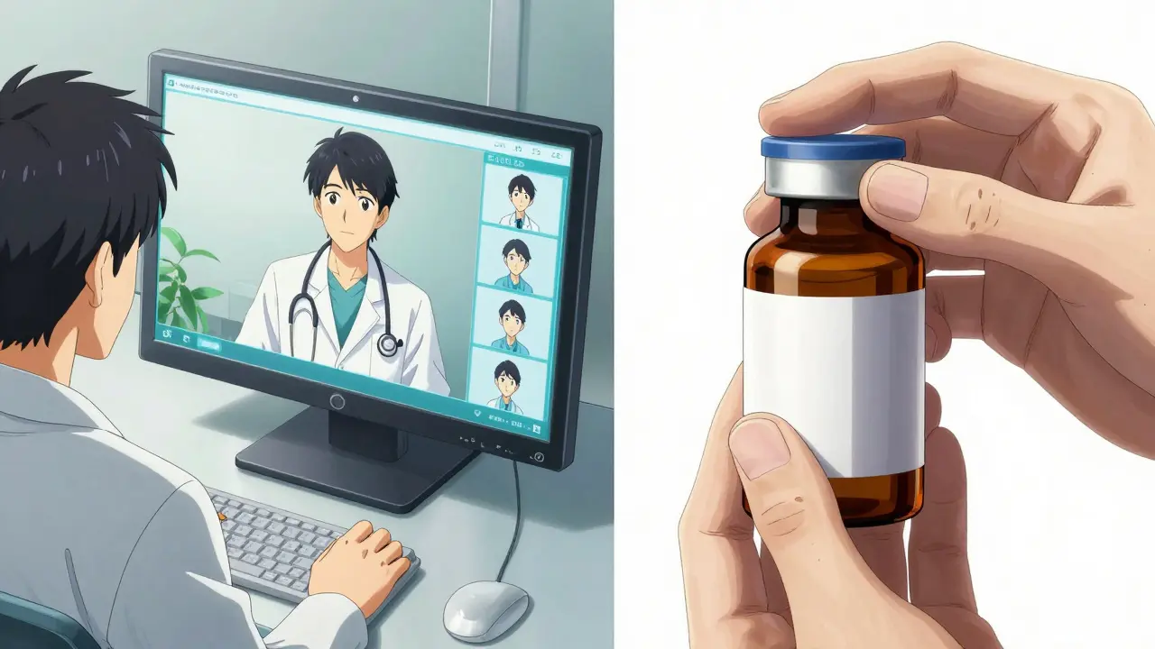 Person using a telehealth service for a medical consultation on a digital screen