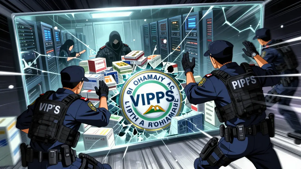 Law enforcement breaking through a digital barrier to expose illegal online pharmacy criminal networks.