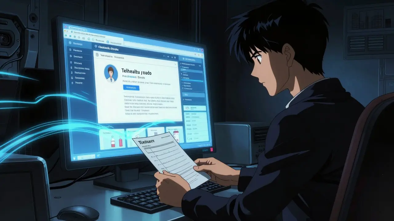 Person researching online pharmacies on a computer screen