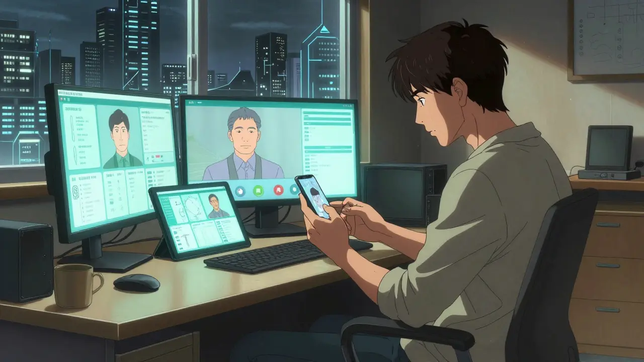 Person using telehealth for medical consultation in a quiet room