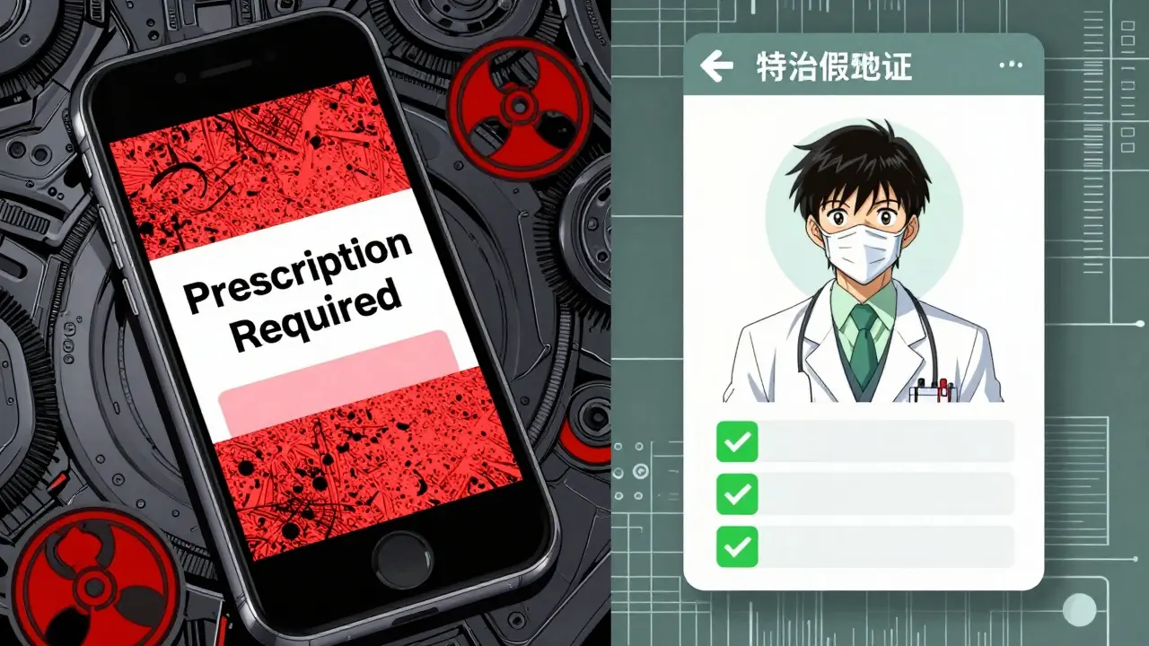 Split view comparing unsafe vs safe online pharmacy interfaces