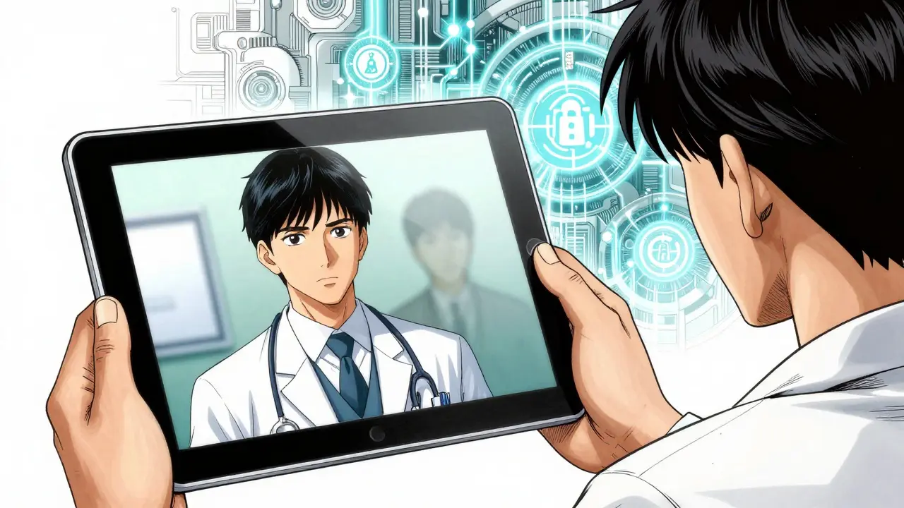 Telehealth video call on tablet with doctor