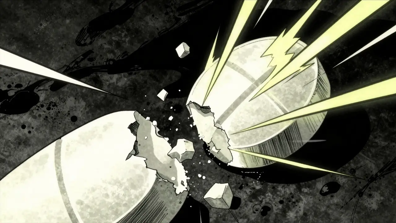 Close-up of dissolving aspirin tablet in manga style