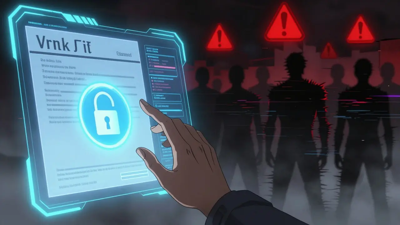 Cyberpunk art contrasting safe digital pharmacy with scam warnings