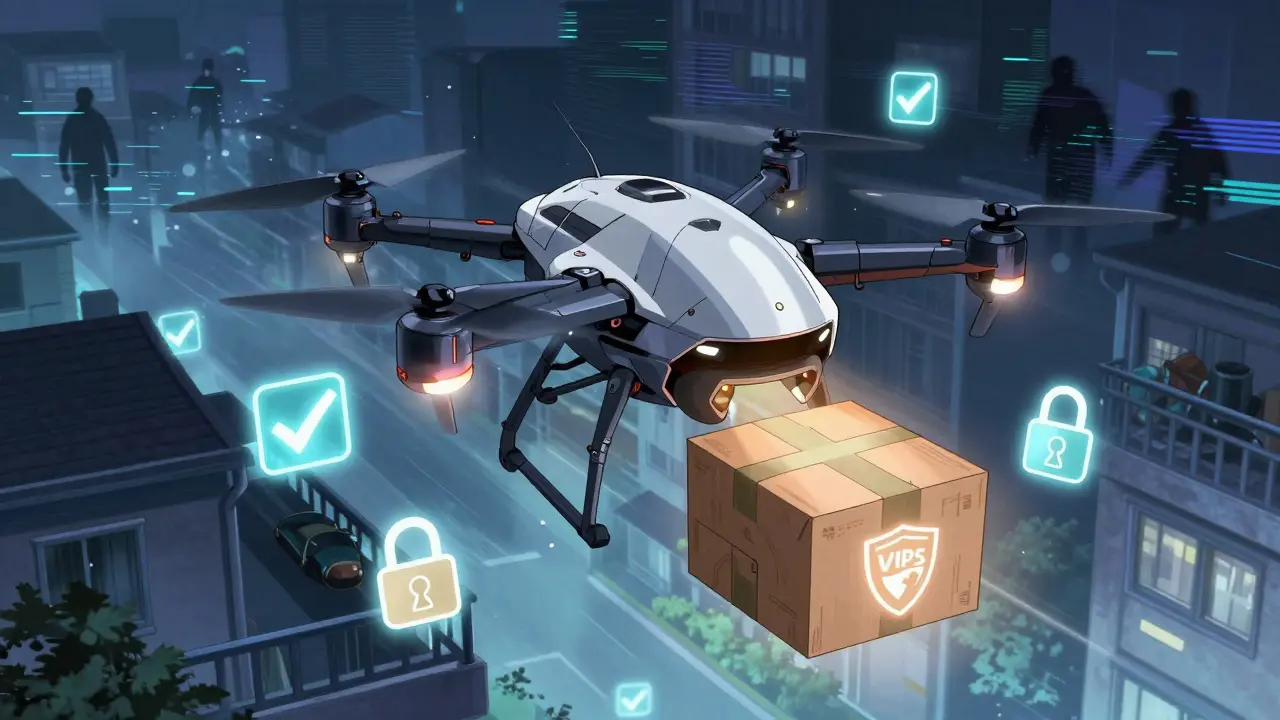 Drone delivering safe medicine package