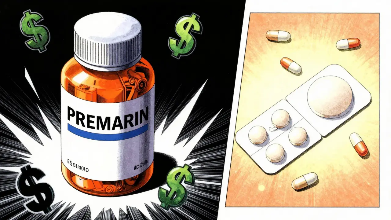 Expensive Premarin bottle vs cheap generic estradiol alternatives