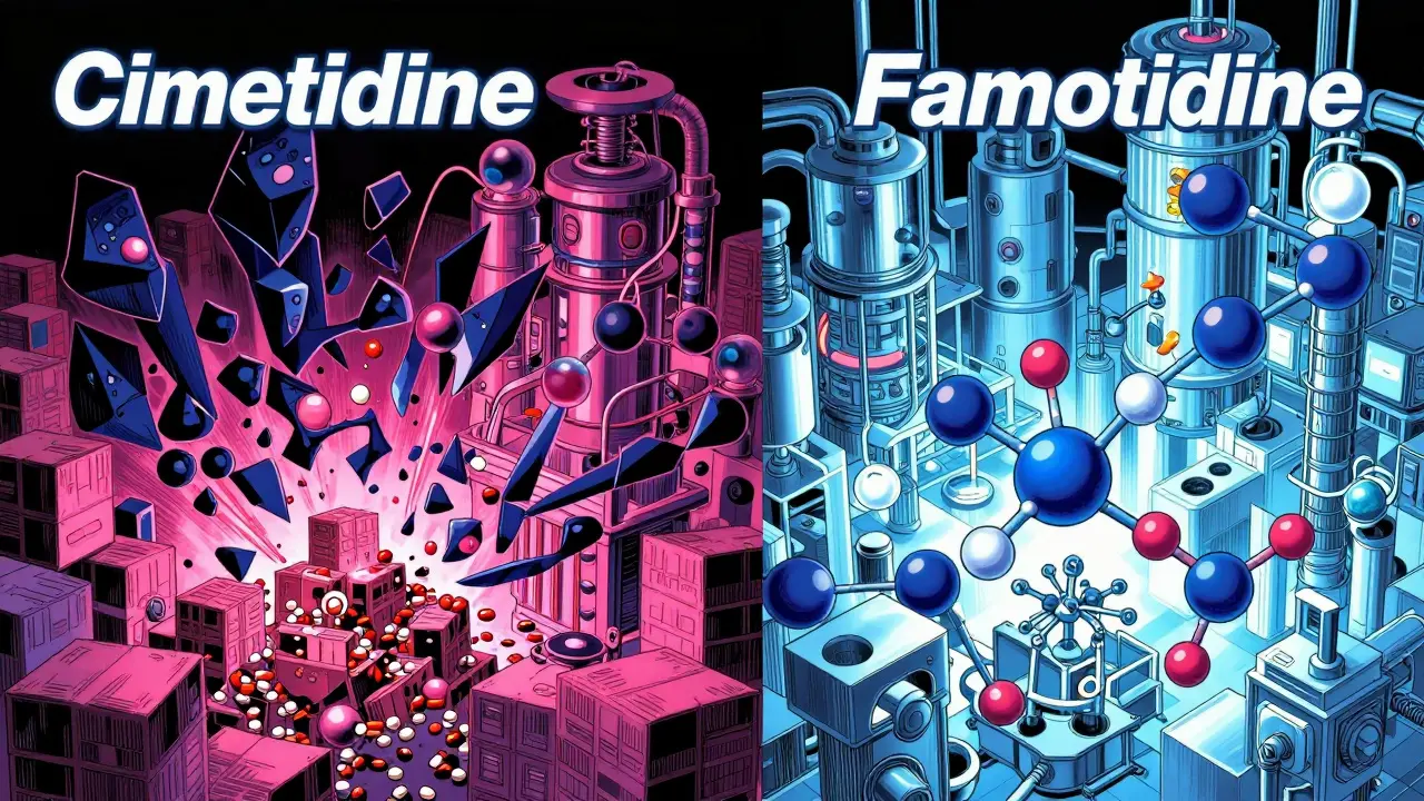 Manga panel showing enzyme inhibition vs safe metabolism in liver cells