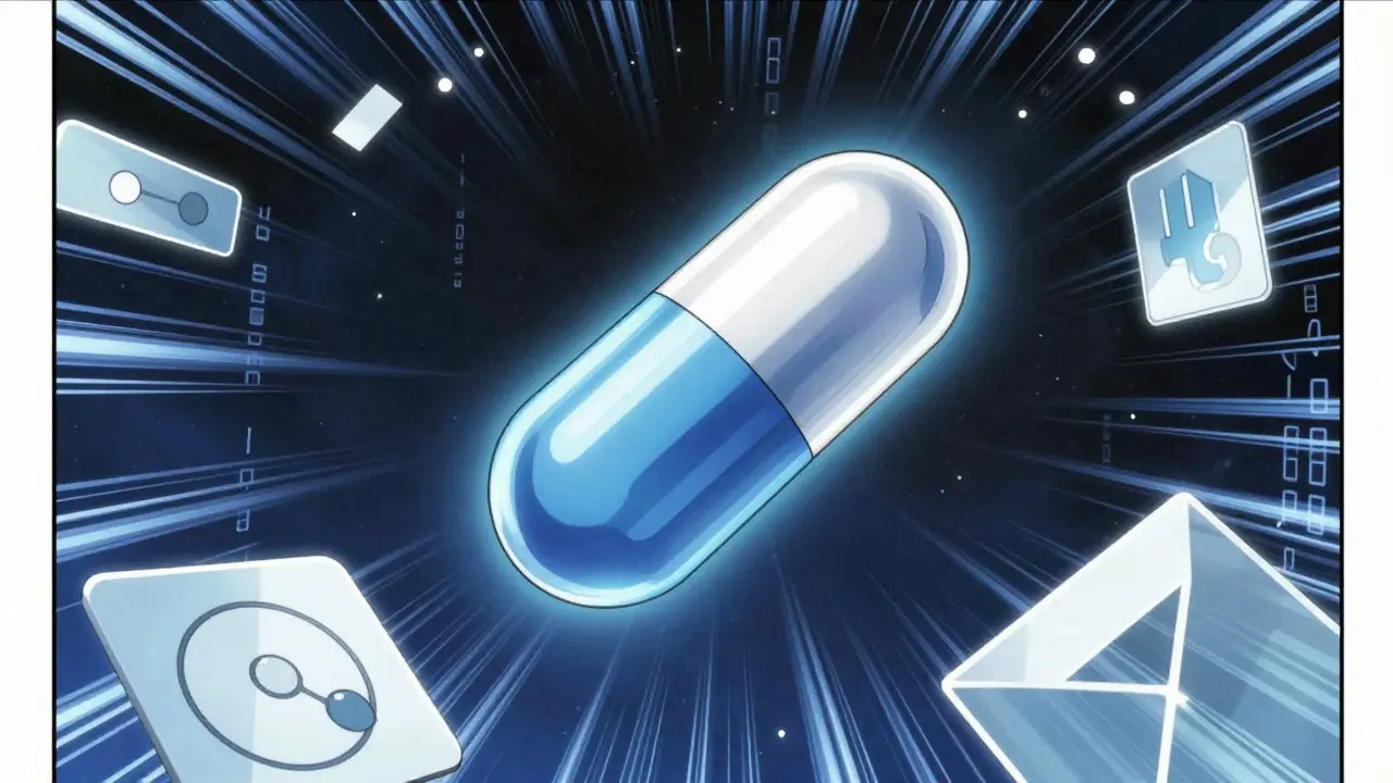 Single glowing capsule symbolizing fixed-dose combination drug
