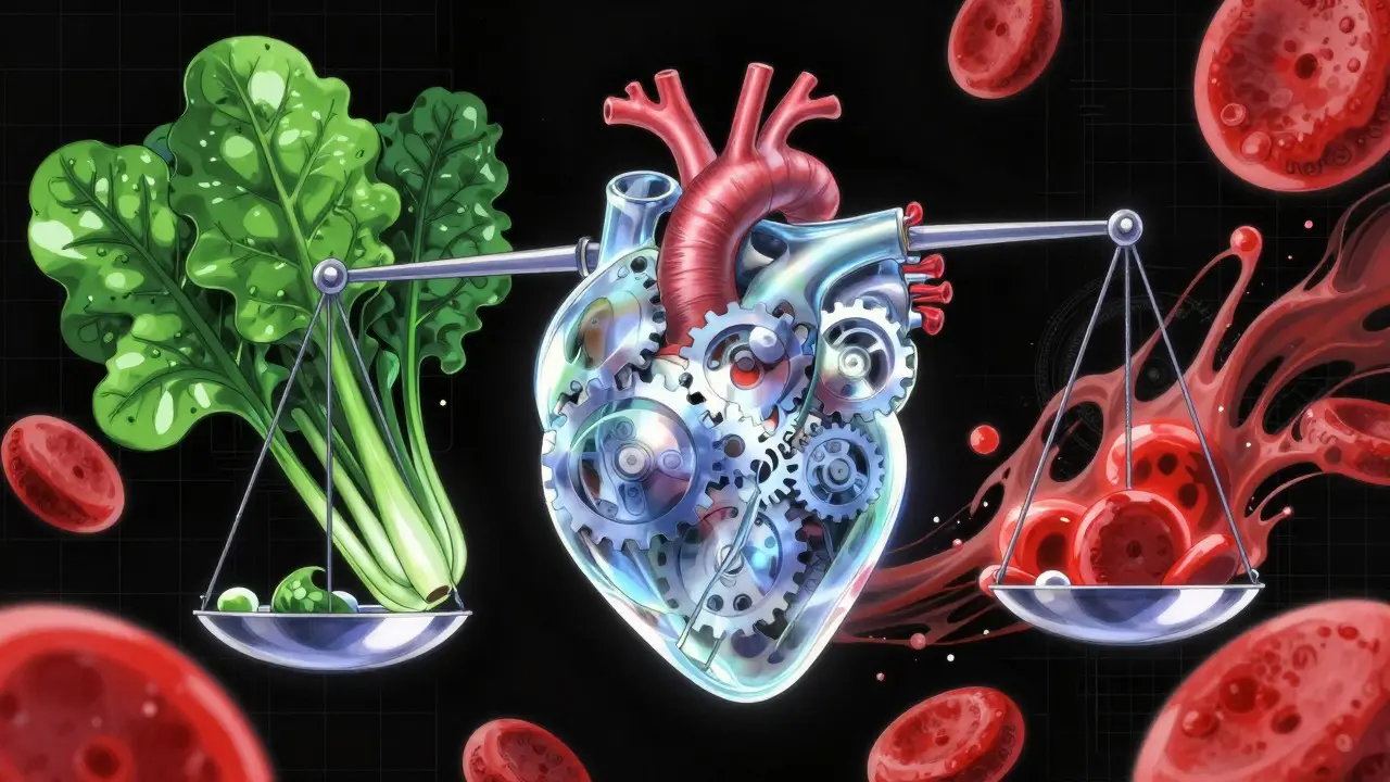 Surreal art of glass heart balanced with vegetables and blood cells