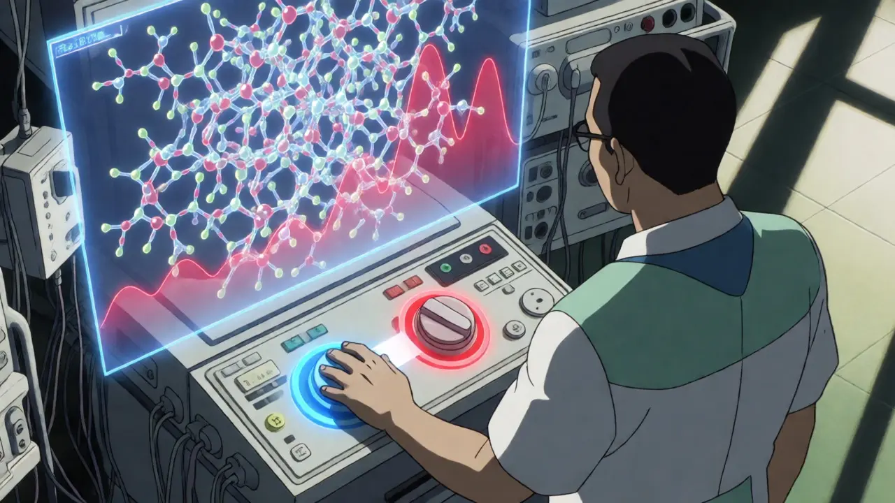 Doctor adjusting holographic DOAC dosage balance in lab